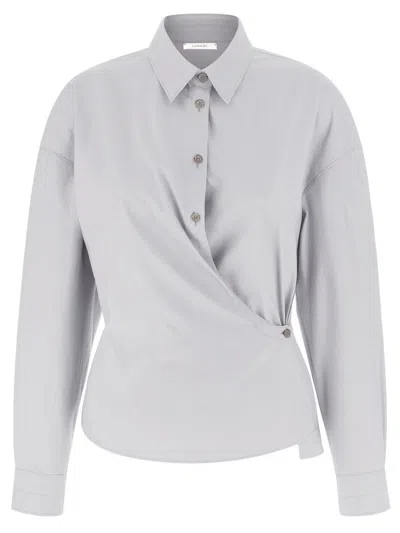Lemaire Straight Collar Twisted Shirt In Washed Cotton Silk In Gray