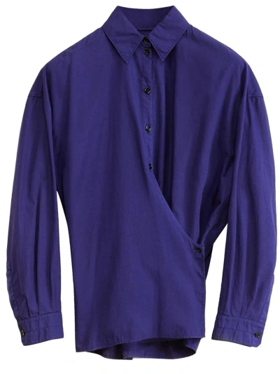 Lemaire Twisted-front Poplin Shirt In Purple