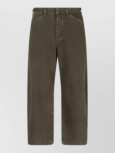 Lemaire Straight Denim Trousers Adjustable Waist Pockets In Green