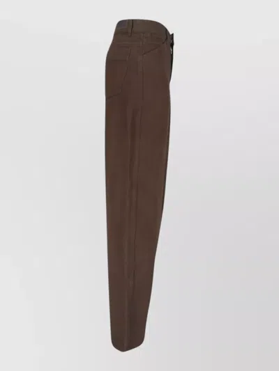 Lemaire Straight Leg Pants Belt Loops Back Pocket In Brown