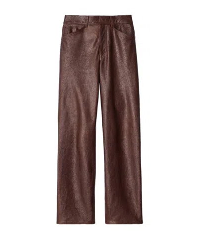 Lemaire Straight Pants In Glossy Leather In Burgundy