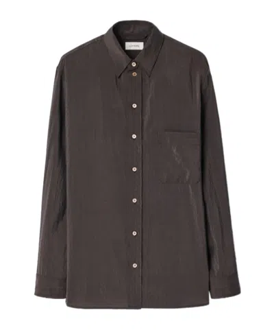 Lemaire Straight Shirt In Dry Silk In Brown