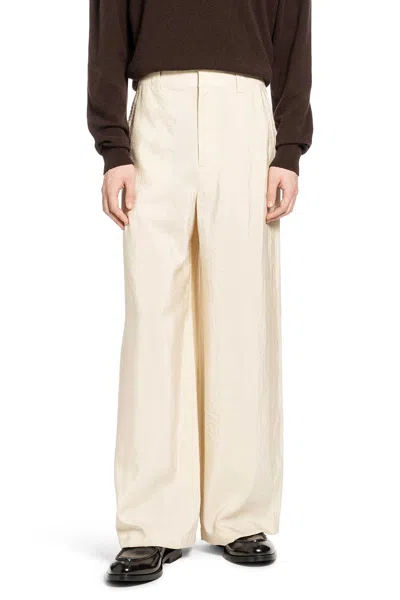 Lemaire Straight Taillored Pants In Dry Silk In White