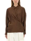 Lemaire Straight Collar Twisted Shirt In Brown