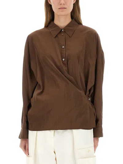 Lemaire Straight Twisted Collar Shirt In Brown