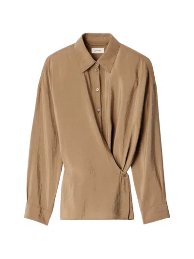 Lemaire Straight-collar Twisted Shirt In Dry Silk In Brown