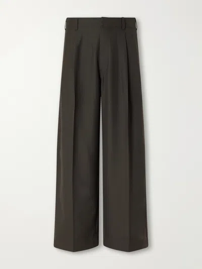 Lemaire Straight-leg Pleated Woven Trousers In Brown