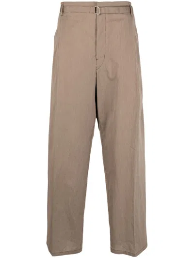 Lemaire Brown Striped Belted Easy Trousers In Mu013 Walnut / Cacao