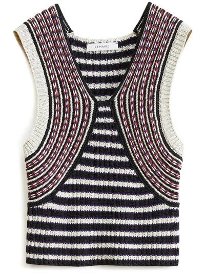 Lemaire Striped Cotton Tank Top In Black