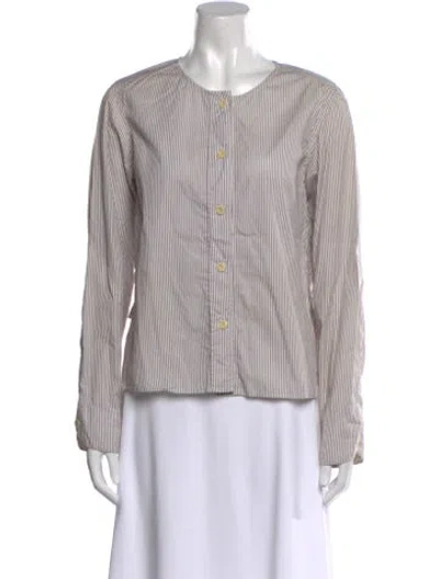 Pre-owned Lemaire Striped Crew Neck Button-up Top In Neutral
