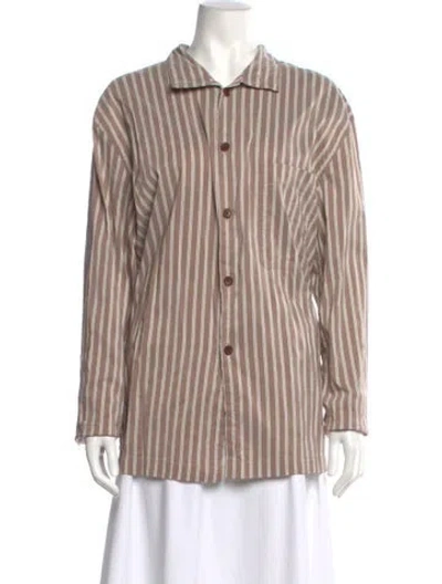 Pre-owned Lemaire Striped Long Sleeve Button-up Top In Neutral