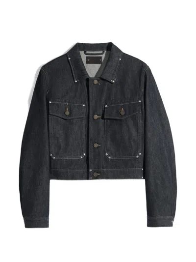 Lemaire Cropped Blouson With Studs In Denim In Blue