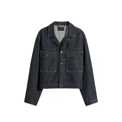 Lemaire Studded Denim Jacket In Blue