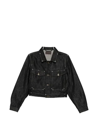 Lemaire Stud-embellished Cropped Denim Jacket In Animal Print