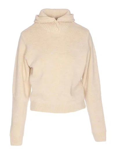Lemaire Beige Knitted Hoodie In Brown