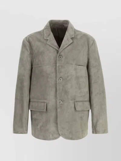 Lemaire Suede Blazer With Notched Lapel And Pockets In Gray