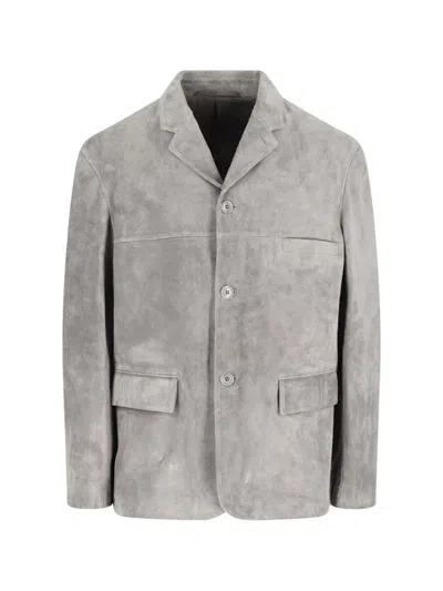 Lemaire Suede Blazer In Gray