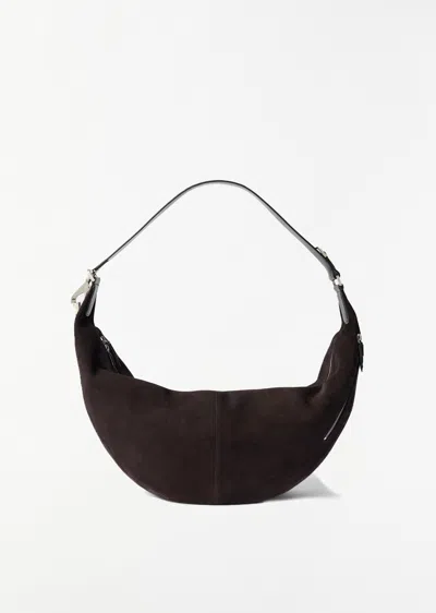 Lemaire Suede Quiver Clip Bag In Ebony Brown