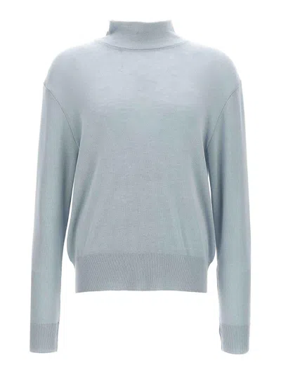 Lemaire High Neckline Seamless Turtle Jersey In Blue