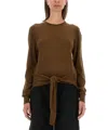 Lemaire Knit Sweater With Tieable In Brown