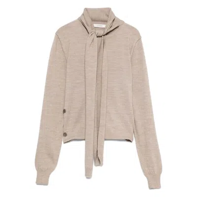 Lemaire Tied-neck Button-detail Top In Neutral