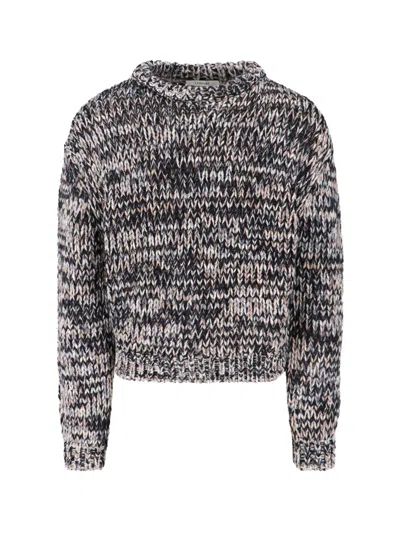 Lemaire Chunky Knit Crewneck Sweater With Ribbed Cuffs In Gray