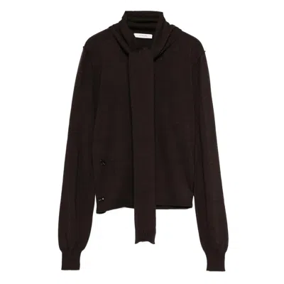 Lemaire Tie-neck Button-detail Top In Brown