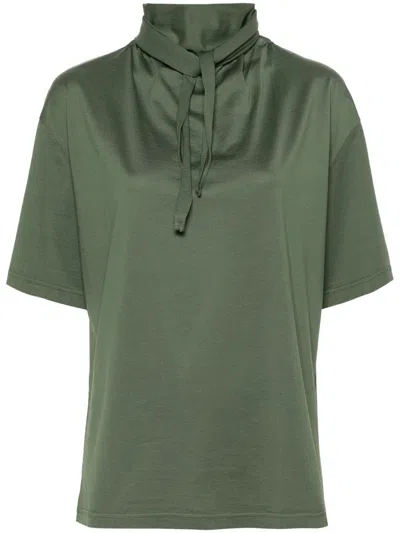 Lemaire Tie-fastening Cotton T-shirt In Gr627 Smoky Green