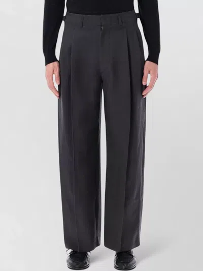 Lemaire Tailored Pleat Pants Wide Leg Pockets In Gray