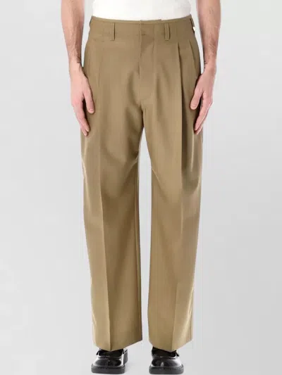Lemaire Tailored Pleat Trousers Belt Loops Pockets In Brown