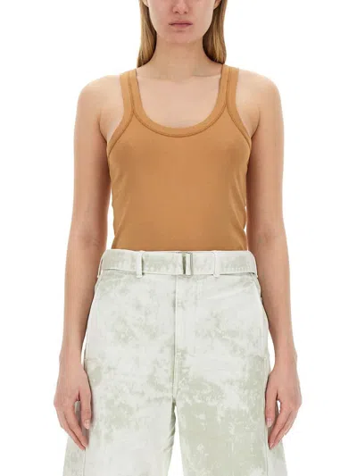 Lemaire Ribbed Cotton Tank Top In Beige