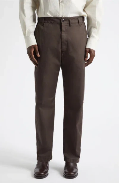 Lemaire Tapered Cotton Twill Workwear Pants In Brown