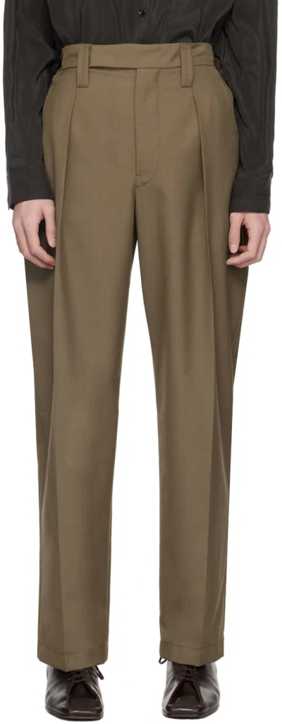 Lemaire Taupe Pleated Trousers In Mu065 Taupe Melange