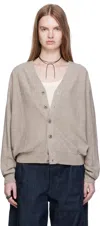 Lemaire Light Taupe Wool Relaxed Twisted Cardigan In Gray