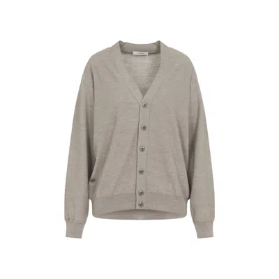 LEMAIRE TAUPE SOLID CARDIGAN SWEATER
