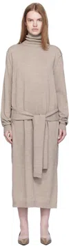 Lemaire Belted Wool-blend Turtleneck Midi Dress In Brown