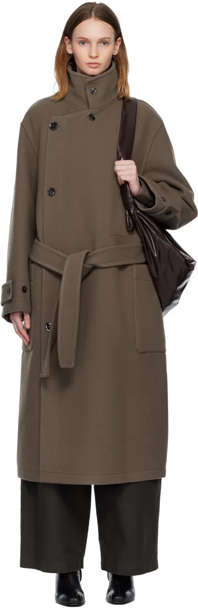 Lemaire Taupe Wrap Coat In Brown