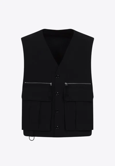 Lemaire Cropped Vest With V-neckline And Utility Pockets In Black