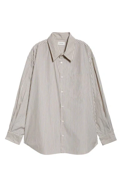Lemaire The Double Pocket Relaxed Fit Stripe Button-up Shirt In Mastic / Navy / White Mu009