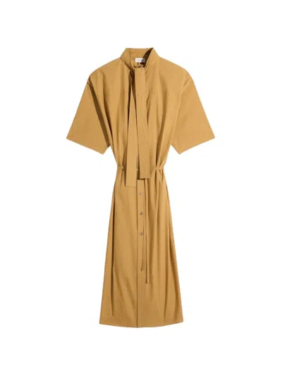 Lemaire Tie Detail Button Dress In Brown