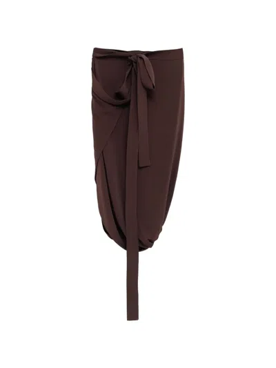 Lemaire Tie-detail Draped Midi Skirt In Brown
