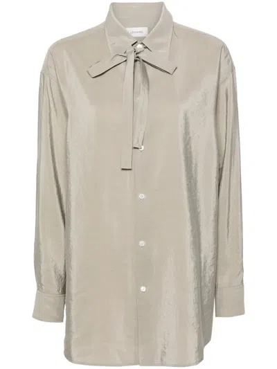 Lemaire Tie-detail Satin Shirt In Grey