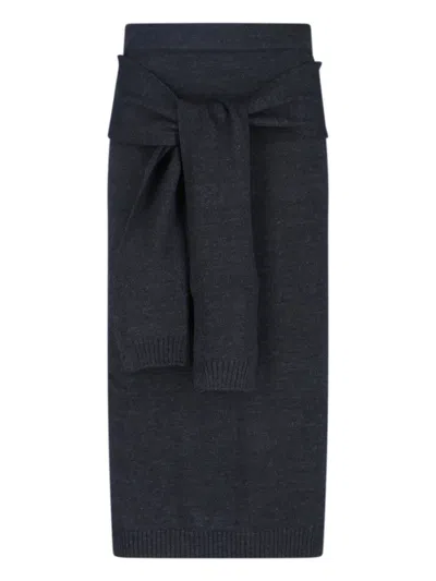 Lemaire Tie Midi Skirt In Blue