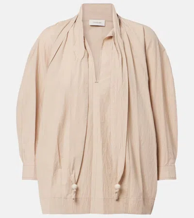 Lemaire Tie-neck Cotton Crêpe Blouse In Neutral