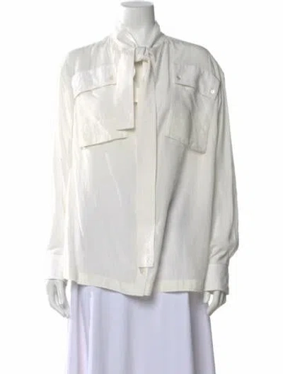 Pre-owned Lemaire Tie Neck Long Sleeve Blouse In White