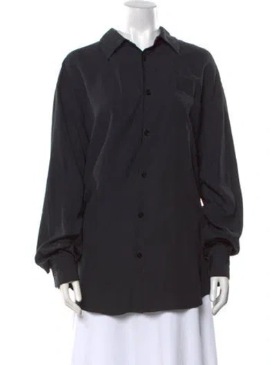 Pre-owned Lemaire Tie Neck Long Sleeve Button-up Top In Black