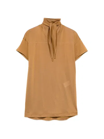 Lemaire Knitted Short-sleeved T-shirt With A Square Scarf Design. In Brown