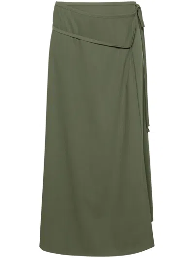 Lemaire Women's Smoky Green Tailored Mid-rise Wool Midi Skirt