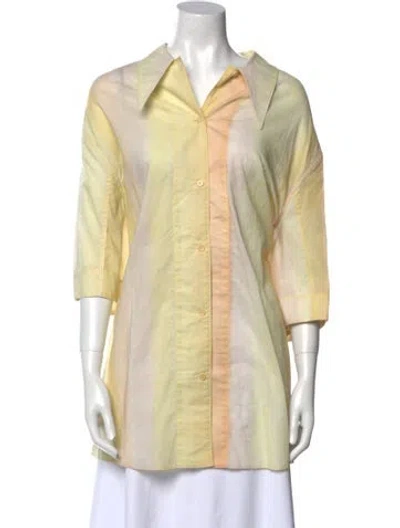 Pre-owned Lemaire Tie-dye Print V-neck Tunic In Yellow