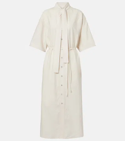 Lemaire Tie-neck Cotton And Silk Shirt Dress In White